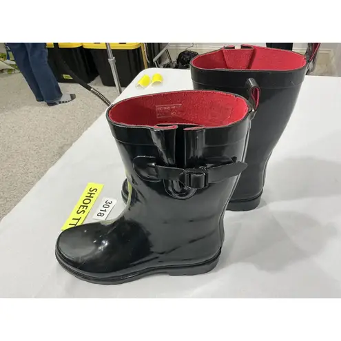 Capelli New York Womans Capelli Size 8 Black Rubber Pull On Midcalf Rainboots