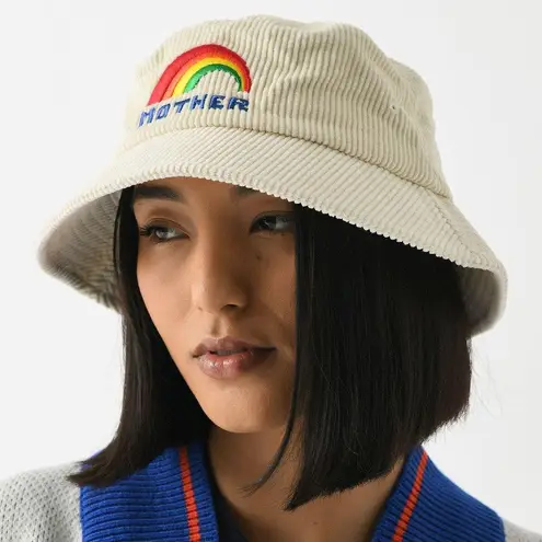 MOTHER WOMEN'S THE BUCKET LIST HAT CREAM EMBROIDERED CORDUROY CASUAL NWT