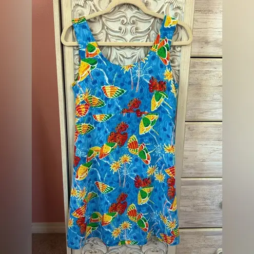 Vintage 90’s tropical colorful beach umbrella print short swim suit coverup med Blue