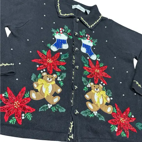 Victoria Jones π Vintage Black Christmas Cardigan Sweater - Size M - ππ§Έ