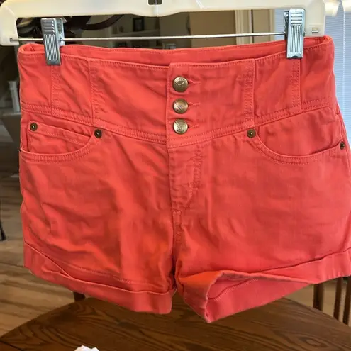 Bebe  High Rise Colored Denim Shorts Coral Womens 26