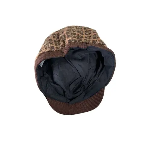 David & Young  Hat Newsboy Cap Wool Blend Brown Knit Button Accent One Size