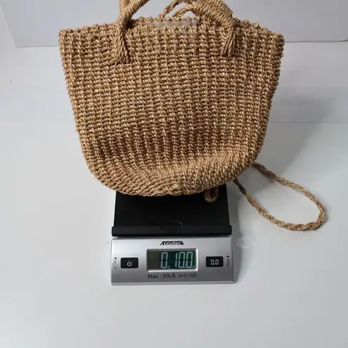 Woven Straw Crossbody Bag Purse Coastal Beachy Boho Nautical Hook and Loop Tan