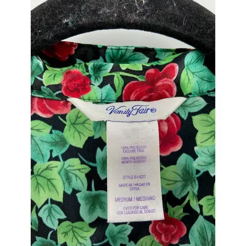 Vanity Fair Vintage Floral Rose Print Long Sleeve Belted Wrap Robe Size M