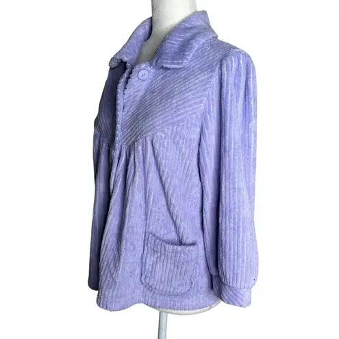 Vintage 90s Textured Fleece Button Up Jacket Medium Purple Pockets Sweater