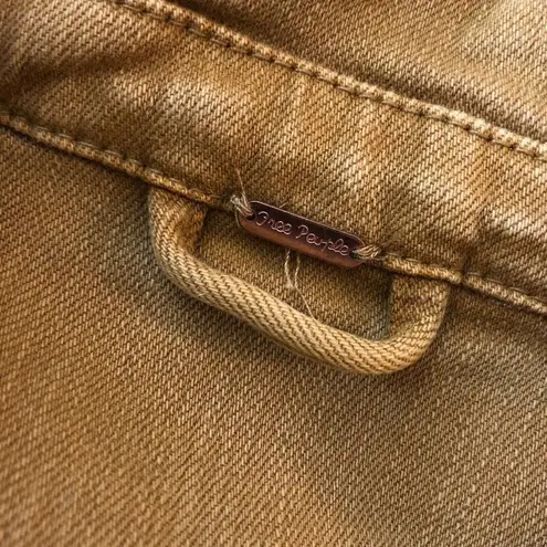 Free People  Womens Feel Good Brenda Denim Jacket Zip Pockets Beige XS