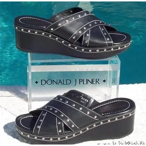 Donald Pliner Black Leather Platform Shoe Stitch Nail Head Embellished NWT $245 Size 6