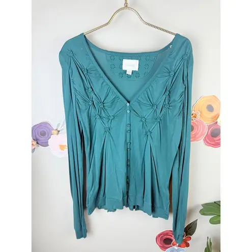 Deletta by Anthropologie Teal Long Sleeve Cardigan - Size - Small
