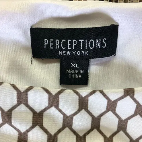 Perceptions NY Brown White A-Line Midi Dress XL cap sleeves round neck