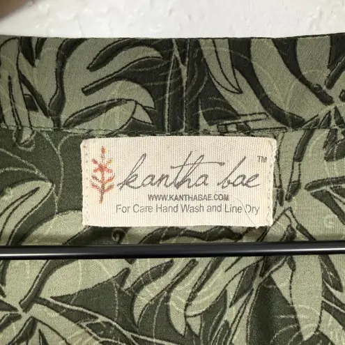 Kantha Bae Open Front Green Leaf Print Kimono Duster Lightweight Flowy Boho OS Size undefined