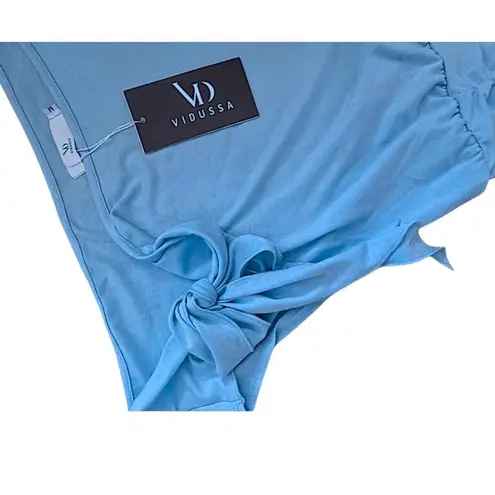 VIDUSSA Women Light Blue One Shoulder Ruched Bodycon Mini Dress Trendy Chic Size M