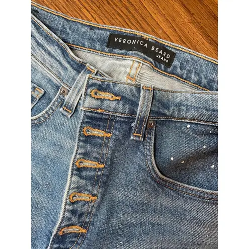 Veronica Beard Ines Paint Splatter 10.75" Cropped Girlfriend Jeans Size 26
