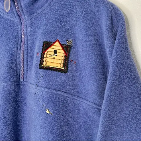 Vintage Top Stitch Morning Sun Blue Fleece 1/4 Zip Birdhouse Grandmacore Sz L Size L