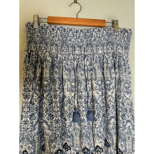 J. Jill Smocked WaistBlue White Paisley Midi Skirt XL Petite Boho Beach Blue