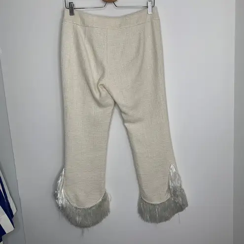 Alexis Ivory Fringed Tatum Tweed Wide Leg Pants Womens Small
