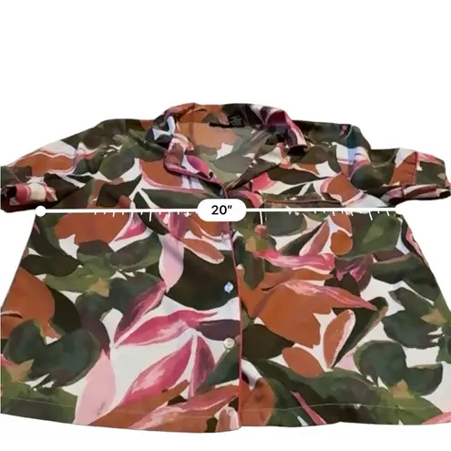 Tahari Pajama Set Women’s Size Small Leaf Print Button Shirt Pants Lounge