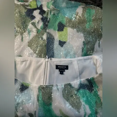 WORTH New York | Green Teal Grey Sequins Formal Fitted Pencil Skirt Size 6 S