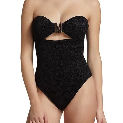 Moschino Glitter Halter Cutout One Piece Swimsuit Black XS NWT