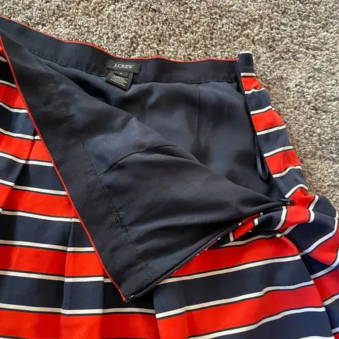 J. Crew Silk Red White & Blue Striped Pleated Skirt Size 8 Preppy Modest Career