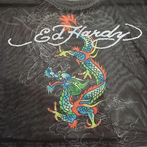 Ed Hardy NWOT  Dragon Cropped Baby T-Shirt Women's Black Mesh Size 3X