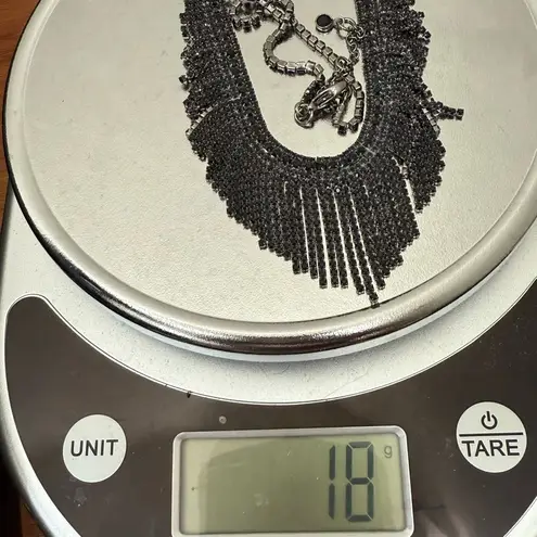 Unsigned Black Rhinestones Waterfall Fringe Necklace 18g.