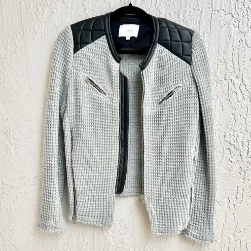 IRO Long Sleeve Ceylona Knit Leather Trim Zip Up Jacket Gray Women's FR 38 /US 6