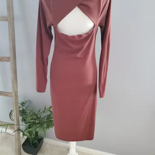 Planet Gold  Brown Long Sleeve Ruched Midi Bodycon Dress Size XL