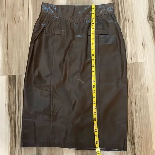 Vintage Toffs Chocolate Brown Leather Midi Pencil Skirt size 6