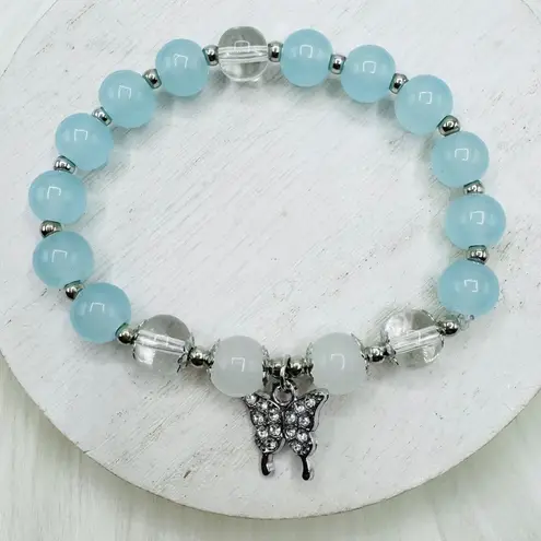 Blue Beaded w/ Sparkly Butterfly Charm Bracelet