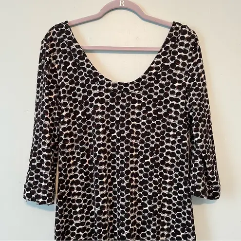 Papillon Blanc Dress Polka Dot Scoop Neck 3/4 Sleeve Black Brown Cream Sz XL EUC