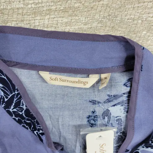 Soft Surroundings Tranquil Blooms Kimono Shirt XL Blue Floral Velvet Burnout New
