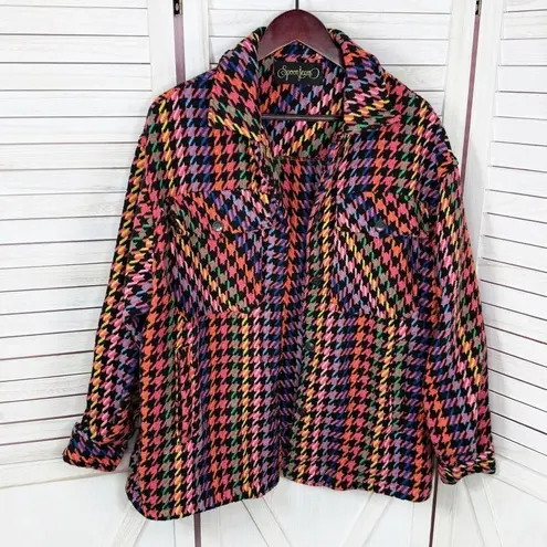 Spoon Jeans Houndstooth Tweed Rainbow Multicolor Shacket 1X Trucker Button