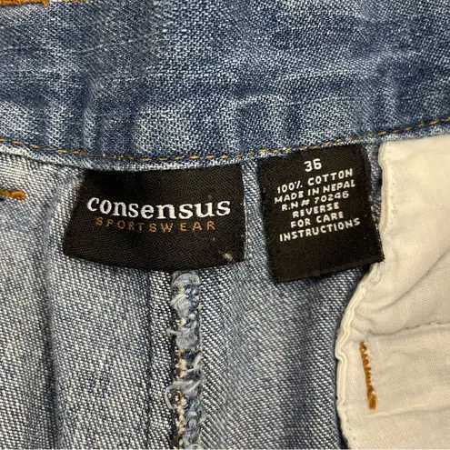 Consensus Vintage Denim Jean Shorts Jorts Unisex Pleated High Rise size 36 Blue