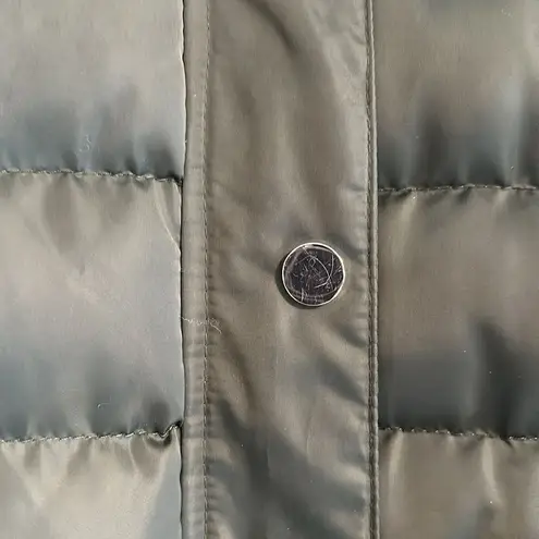 NUX Women’s Dark Green Removable Hood Puffer Zipper Jacket Size M Silver Size M