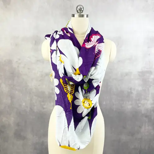 Casual Movements Womens Scarf One Size Butterfly Floral Rayon Boho Resort Artsy Purple