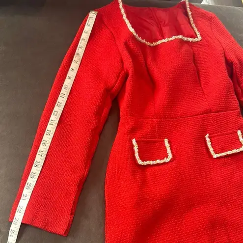 Women’s Short Red Dress Square Neck Faux Pearl