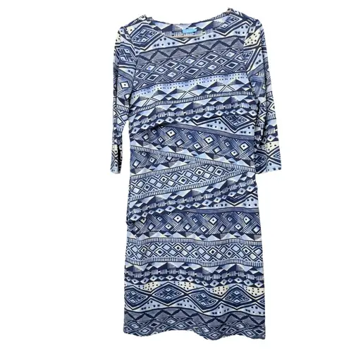 J. McLaughlin Blue White Geometric Catalina Cloth Nicola Dress MEDIUM