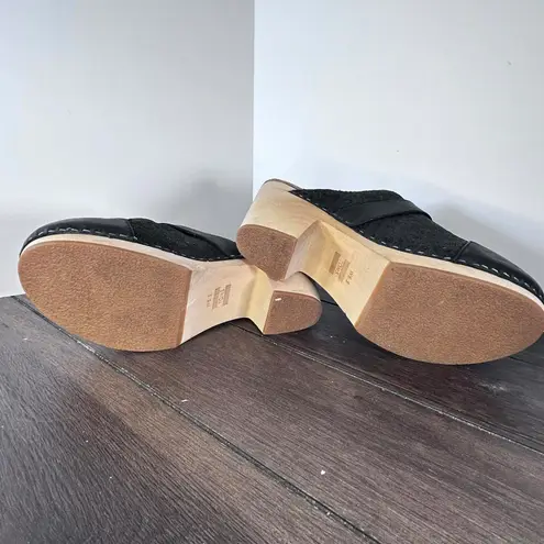 Toms Elisa Black Leather Wooden Clogs Women's size 6
