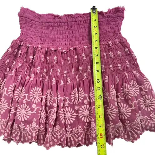 Love Shack Fancy Floral Smocked Ruffled Mini Skirt Pink Size M