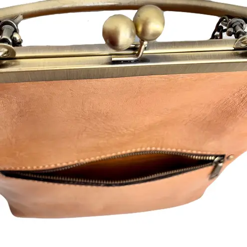 Patricia Nash Tan ‘Novella’ Rose Tooled Leather Frame Convertible Bag in “Tiger”