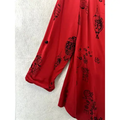 Soft Surroundings Small Tunic Top Pagoda Asian Wrap Button V Neck Red Black