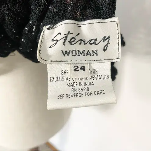 VINTAGE 90s STENAY Sheer Beaded Top Black Size 24