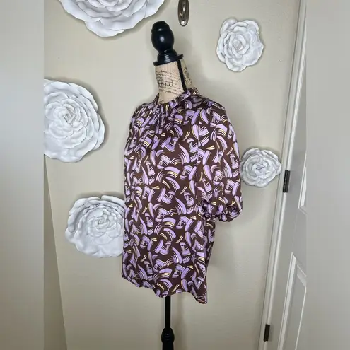 NTM: Jade Melody Tam Pleated Puff Balloon Sleeves Brown & Purple Blouse Sz XL
