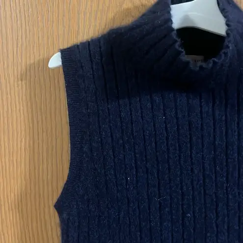 Philosophy  Cashmere Ribbed Navy Mock Neck Sleeveless‎ Sweater Small