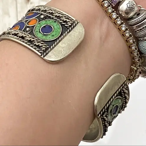 Enamel Inlay Cuff Bangle Bracelet