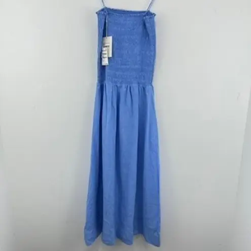 Faithfull the Brand Faithful the Brand Linen Smocked Bodice Maxi Dress Blue Sleeveless Casual Summer