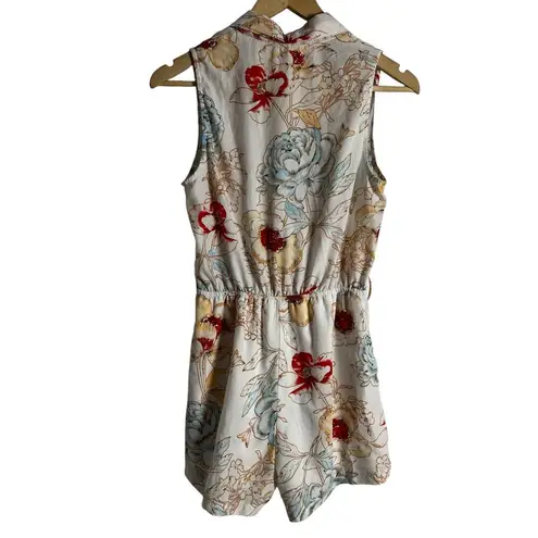 Tea & Cup White Floral Print Sleeveless Faux Wrap Romper Size Small