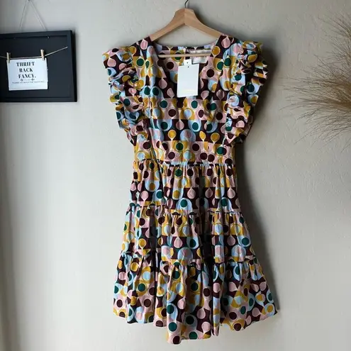 NEW LA DoubleJ Dress Flutter Capâ Sleeve HoneybunâGumball Mini Dress Multi Sz S Pink