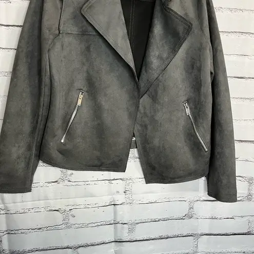 T Tahari Tahari Faux Leather Biker Moto Jacket Charcoal Grey Relaxed Zip Pockets M Lined