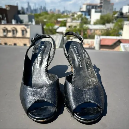 Vintage 90s Viento & Marea black leather slingback heels, size 7 retro chic Y2K